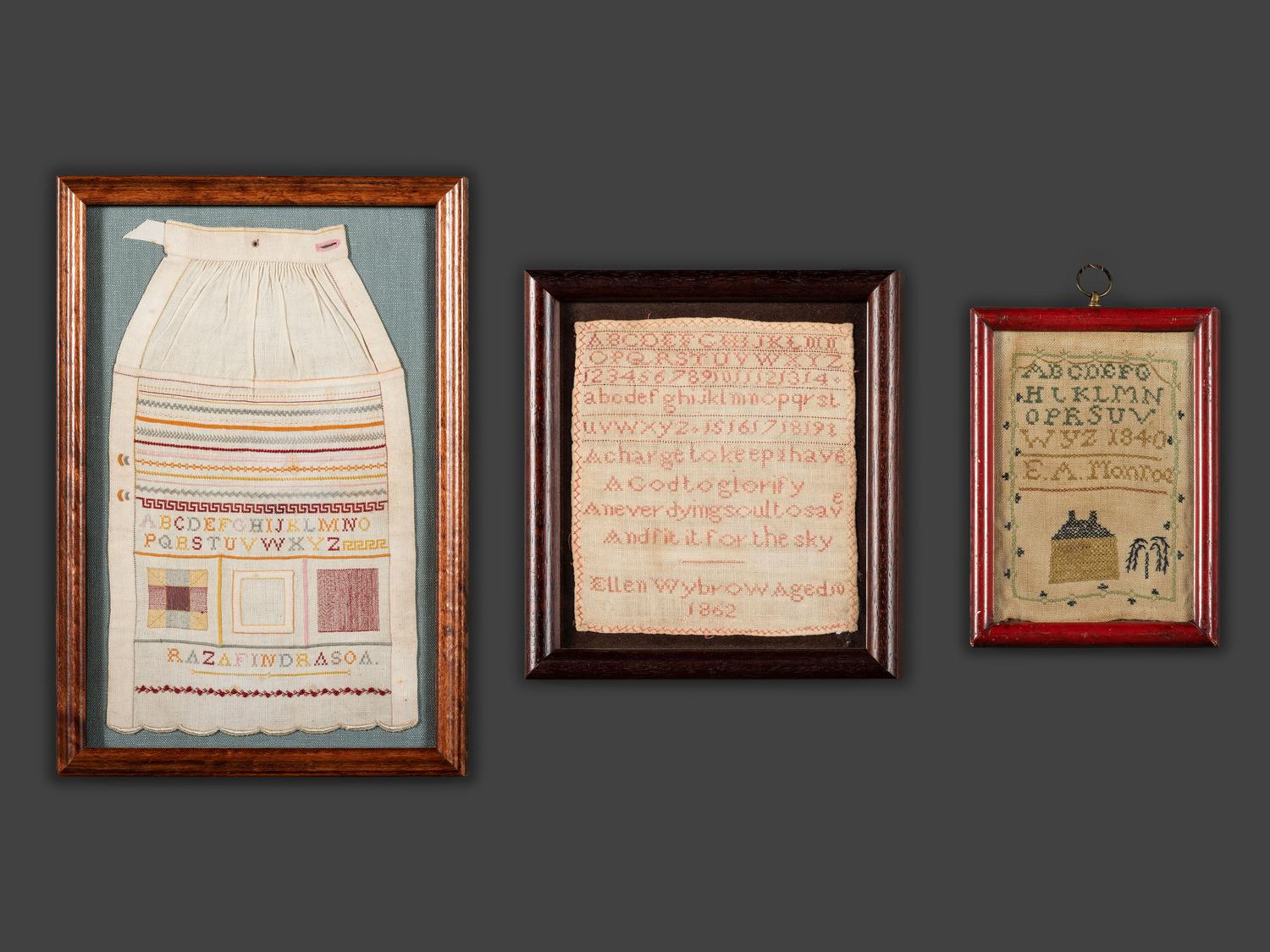 Three Needlework Alphabet Samplers, Including a Rare Apron