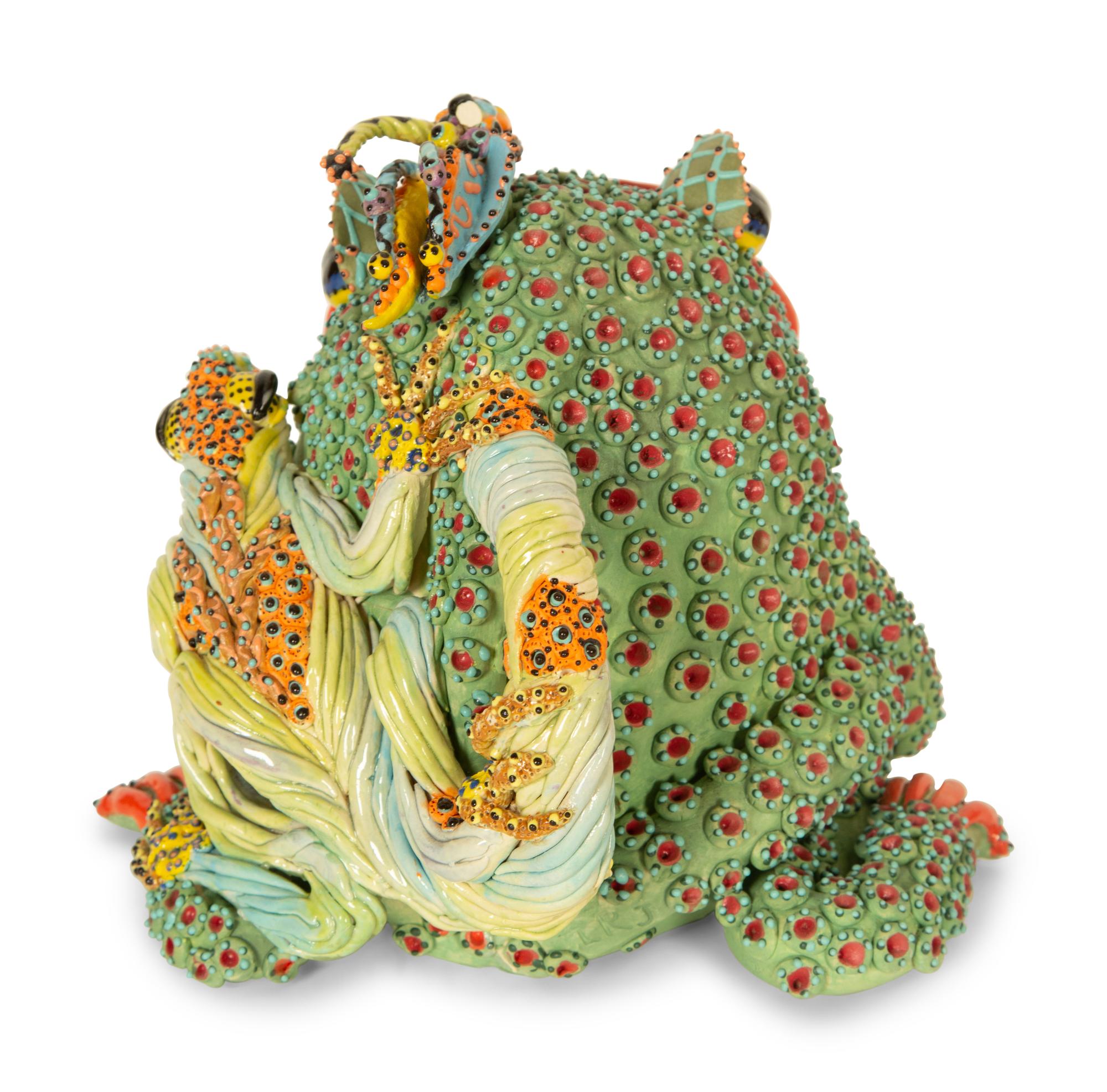 A Whimsical Painted and Glazed Ceramic Frog Pitcher