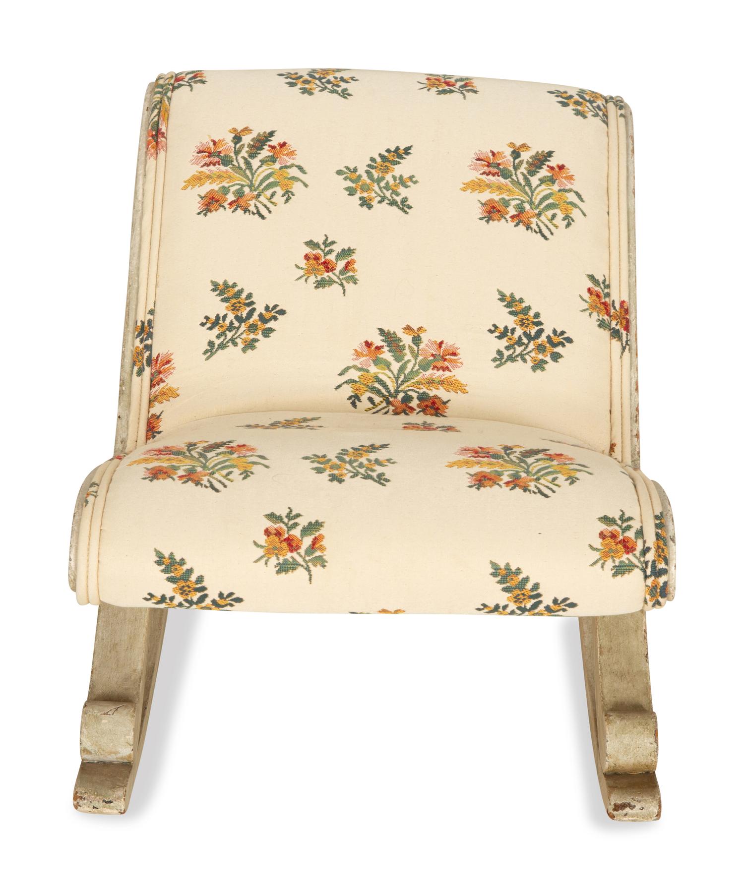 A Pair of Louis XV Style Painted Wingback Bergères and an Associated Stool