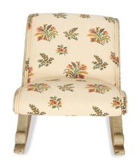 A Pair of Louis XV Style Painted Wingback Bergères and an Associated Stool