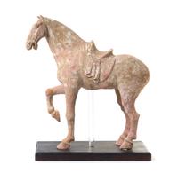 A Large Painted Pottery Figure of a Prancing Horse — TANG DYNASTY