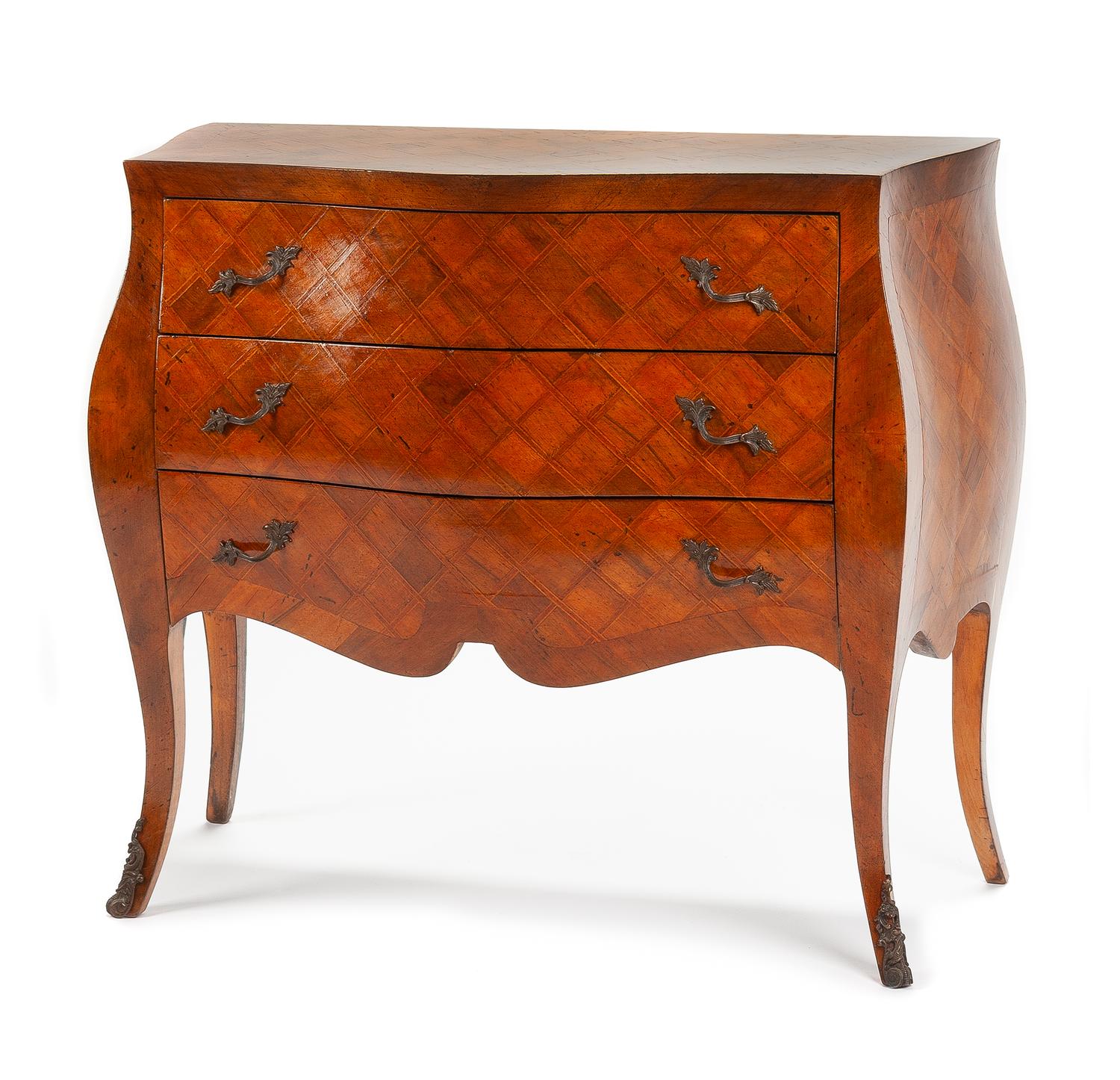 A Louis XV Style Parquetry Commode Height 30 x width 33 x depth 15 inches. — ITALY, CIRCA 1920s