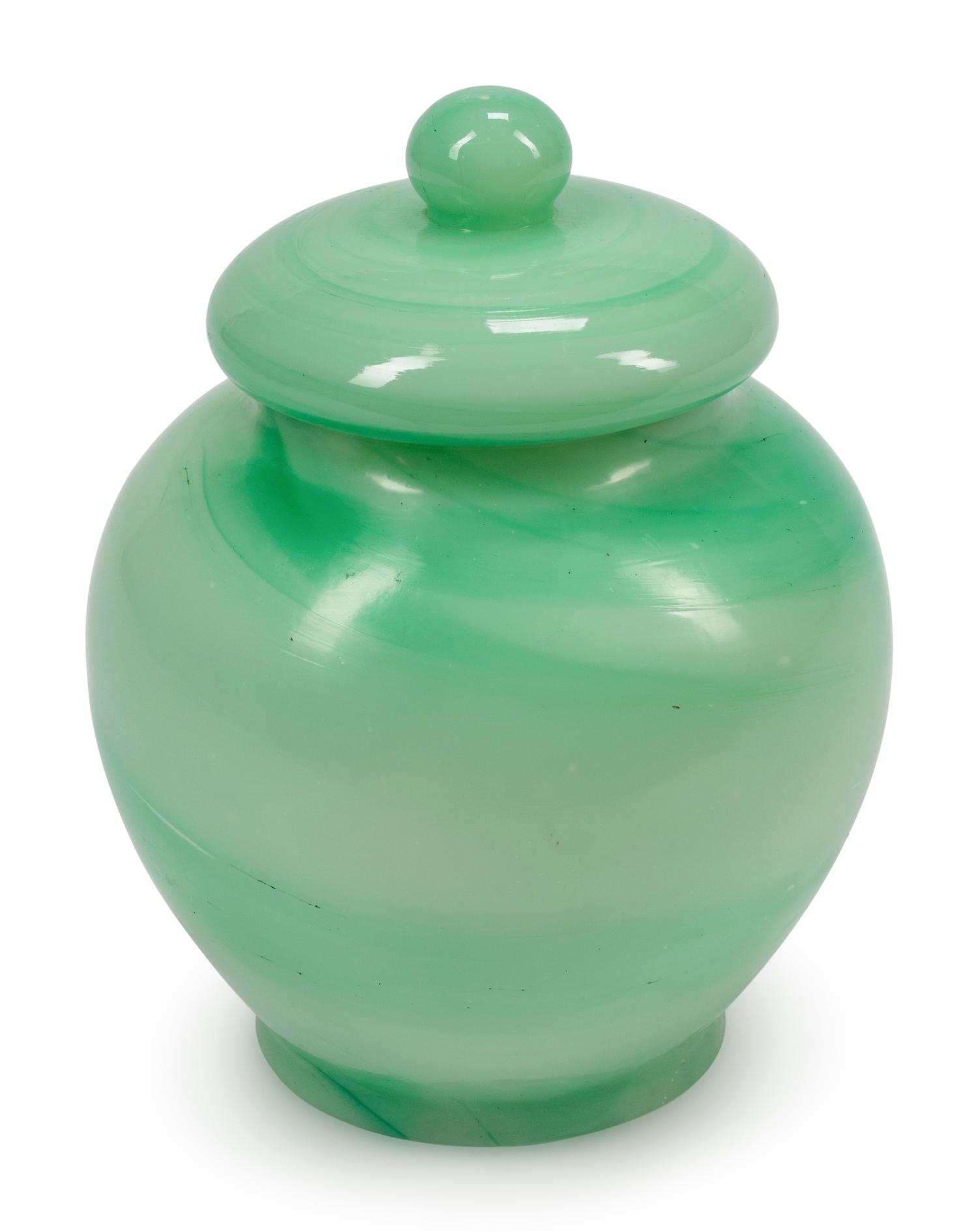 A Chinese Export Green Glass Jar and Cover