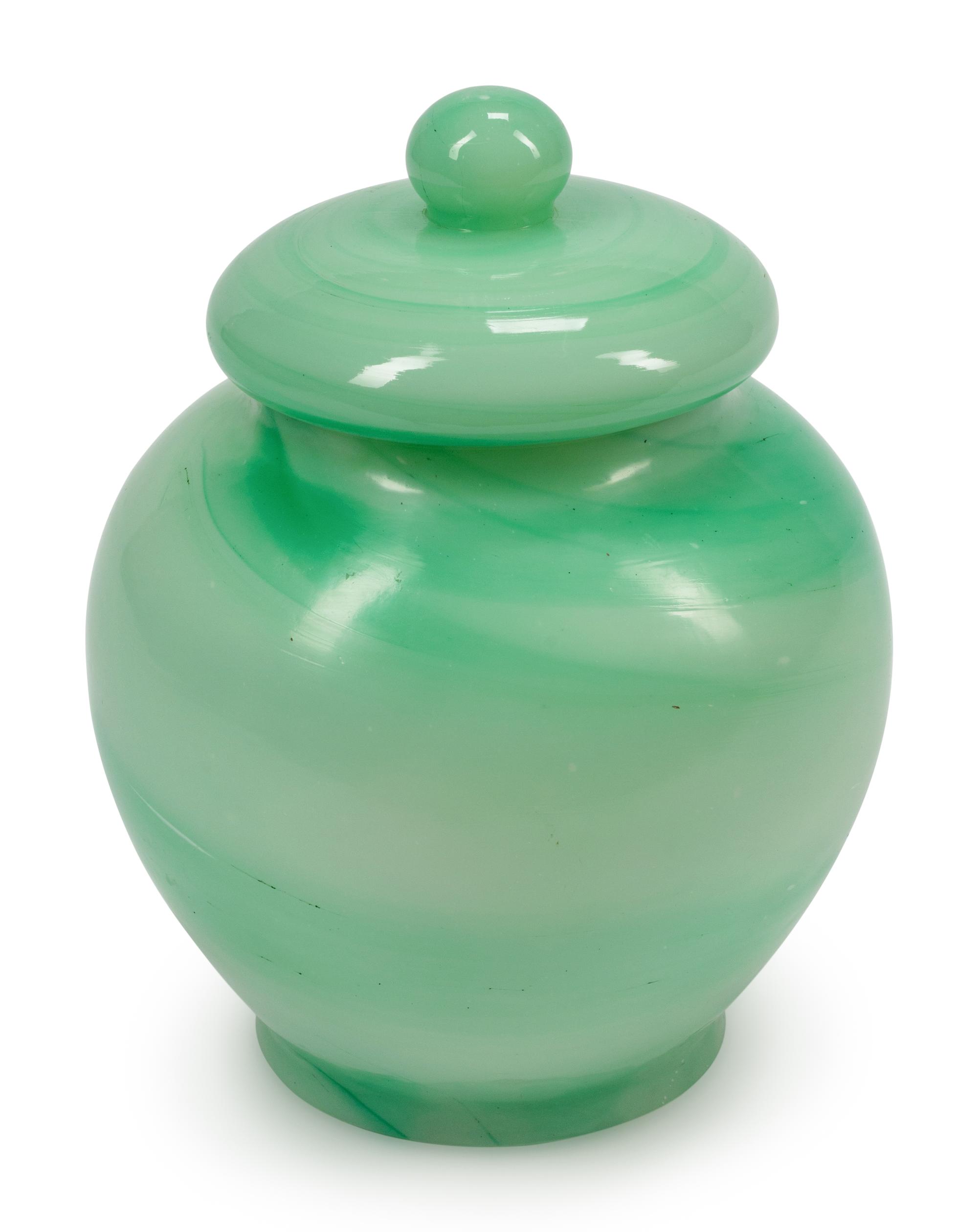 A Chinese Export Green Glass Jar and Cover
