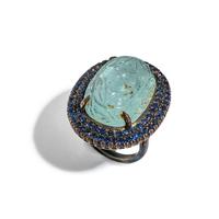 CARVED AQUAMARINE AND SAPPHIRE RING