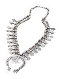 A Navajo Silver and Turquoise Squash Blossom Necklace