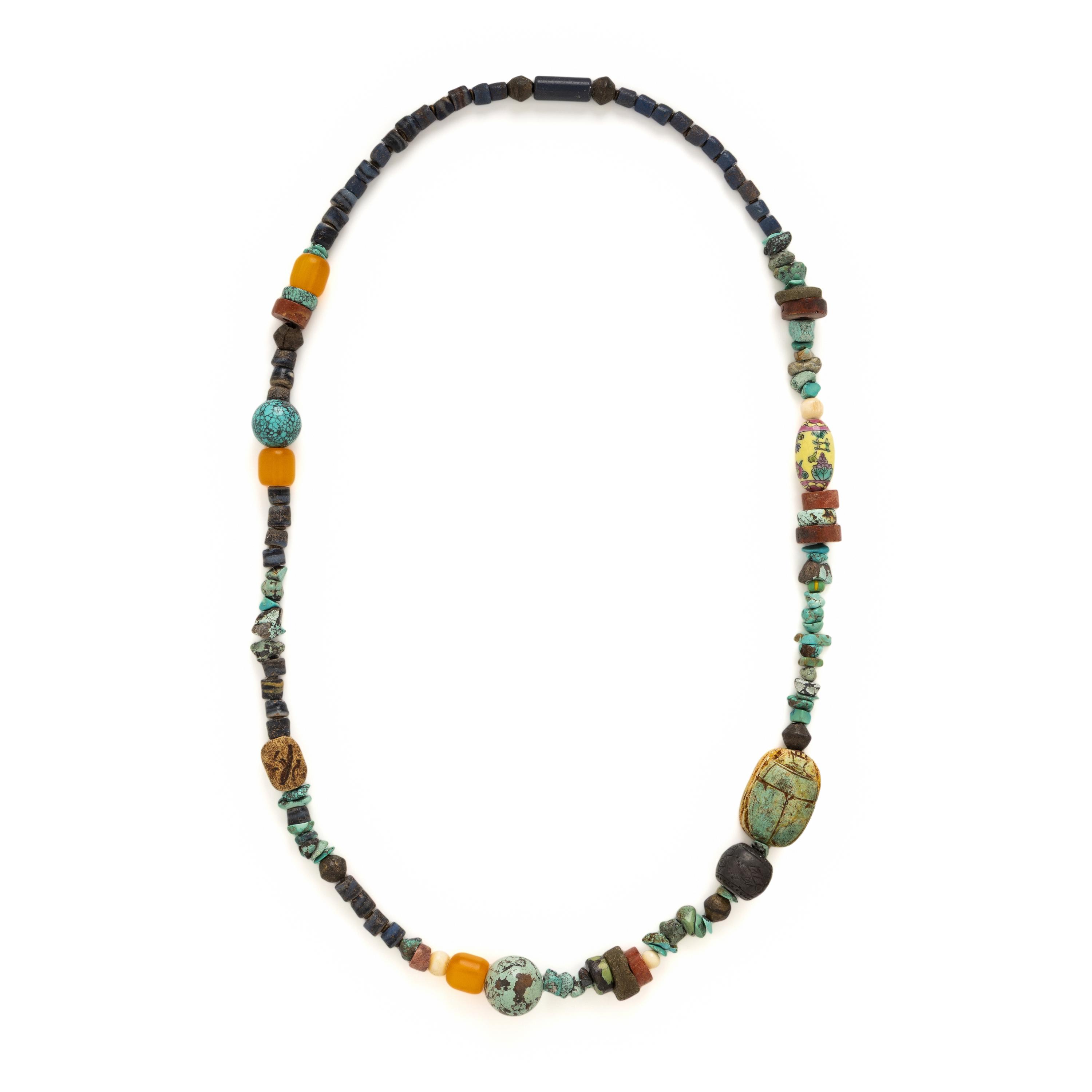 Scarab, Turquoise, and Hardstone Beaded Necklace