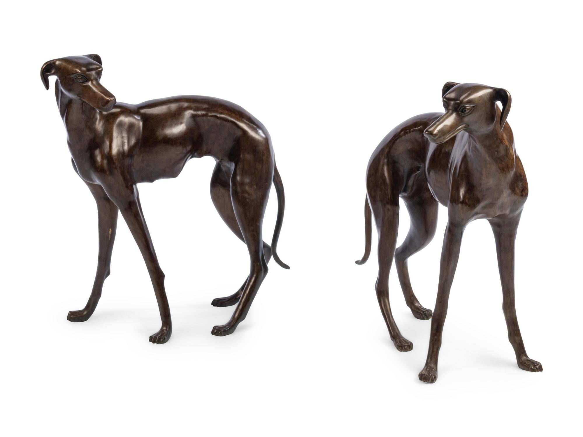 A Pair of Bronze Whippets