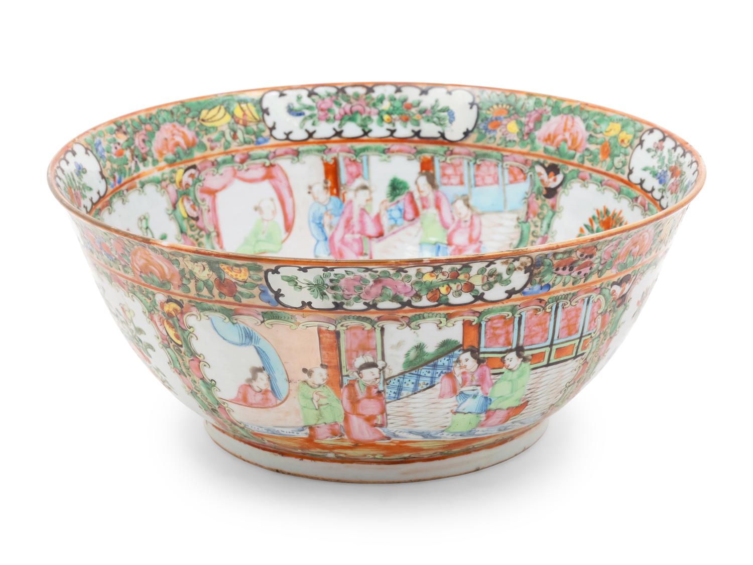 A Chinese Rose Medallion Porcelain Punch Bowl