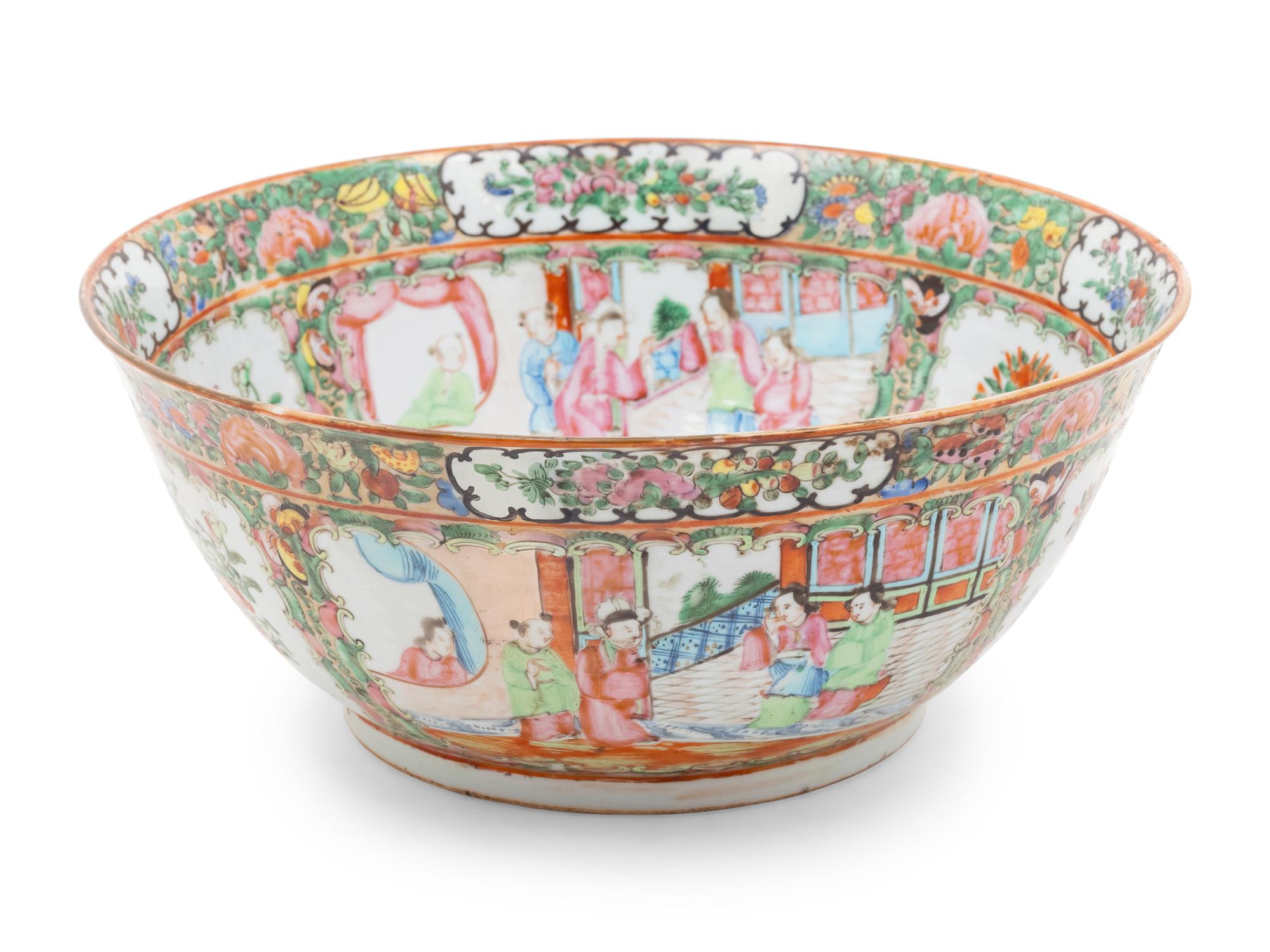 A Chinese Rose Medallion Porcelain Punch Bowl