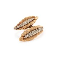 GOLD AND DIAMOND LEAF BYPASS RING