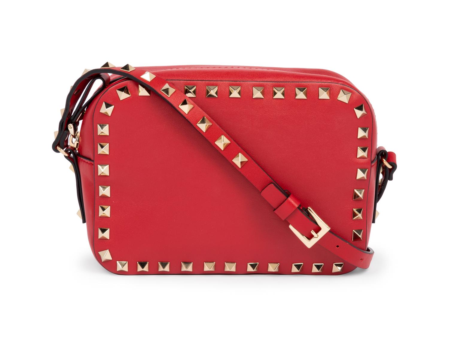 Valentino Red Leather Rockstud Cross Body Camera Bag, 2017