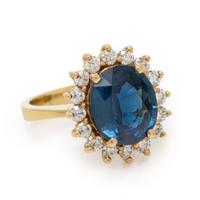 SAPPHIRE, DIAMOND, AND YELLOW GOLD RING