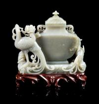 A Celadon Jade Covered Vase Height 5 1/2 inches. — 19TH/20TH CENTURY