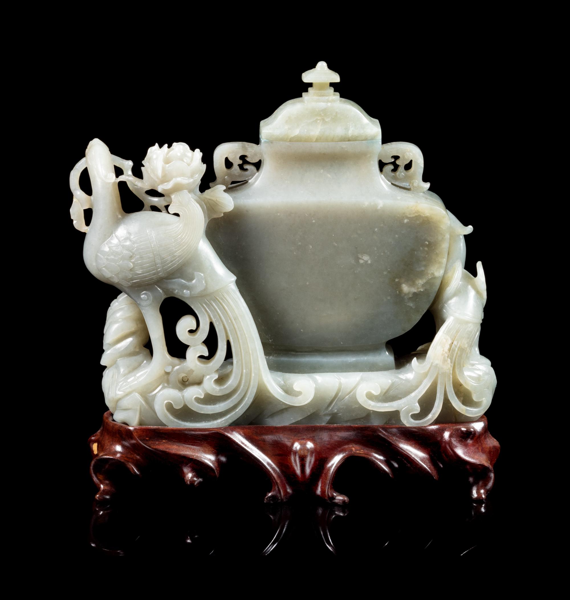 A Celadon Jade Covered Vase Height 5 1/2 inches. — 19TH/20TH CENTURY
