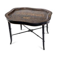 A Chinese Export Papier Mache Tray on Stand