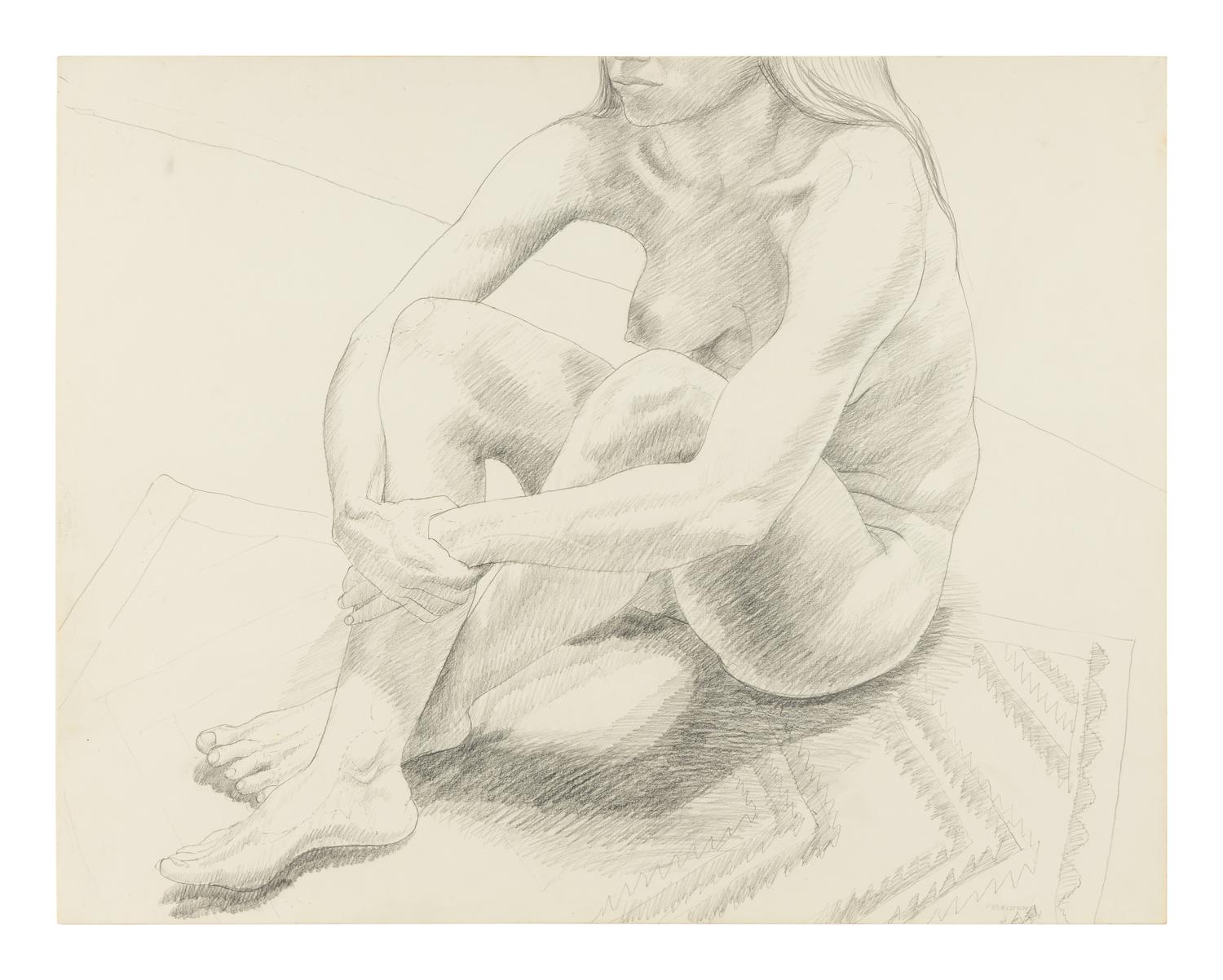 Nude Female Seated on Floor with Legs Crossed