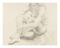 Nude Female Seated on Floor with Legs Crossed