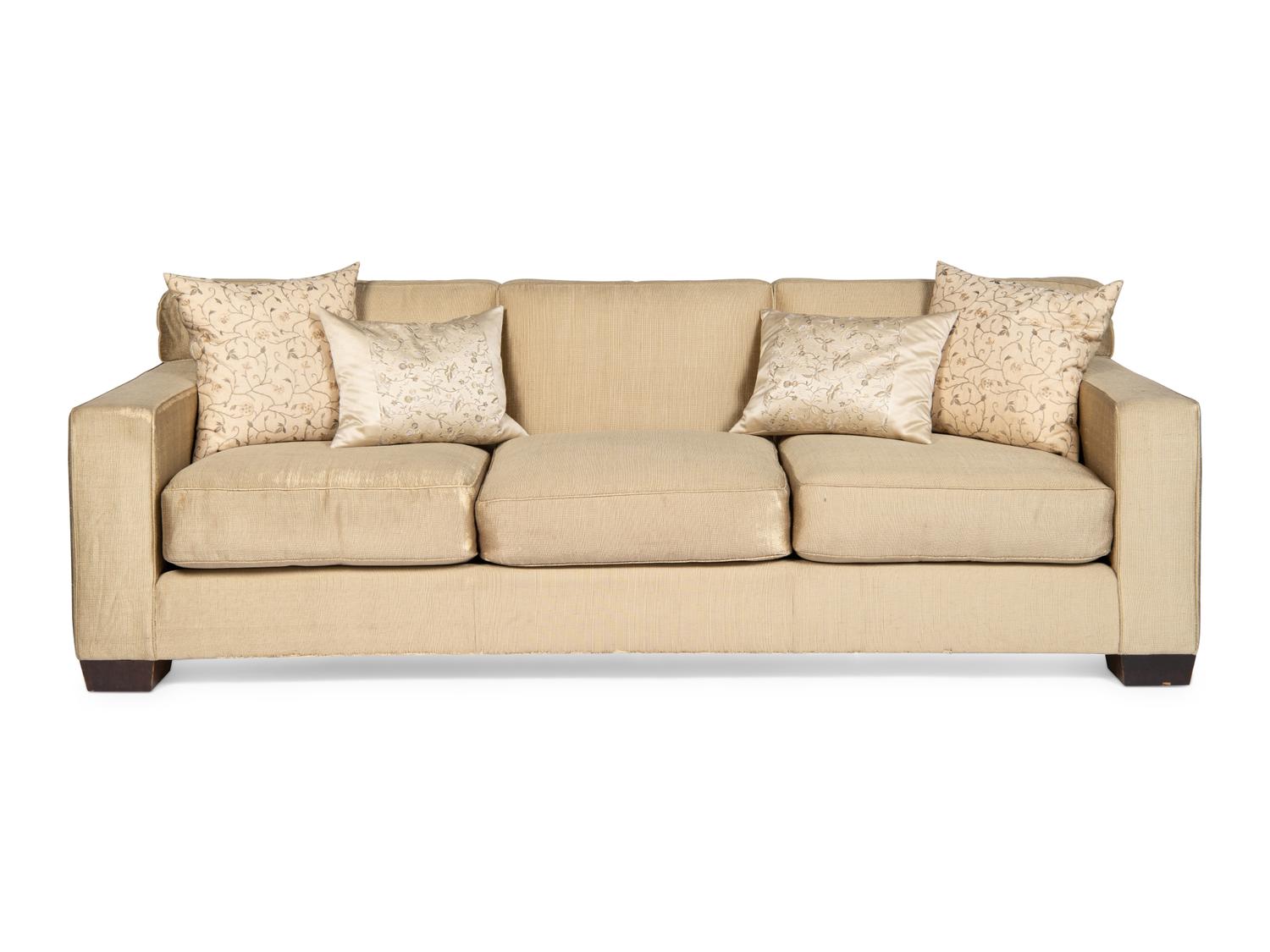 A Pair of Custom Silk Three-Cushion Sofas