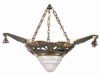An Art Deco Gilt Metal and Frosted Glass Chandelier