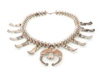 Southwestern-style Cast Sterling Silver Squash Blossom Necklace, with Mosaic Inlay
