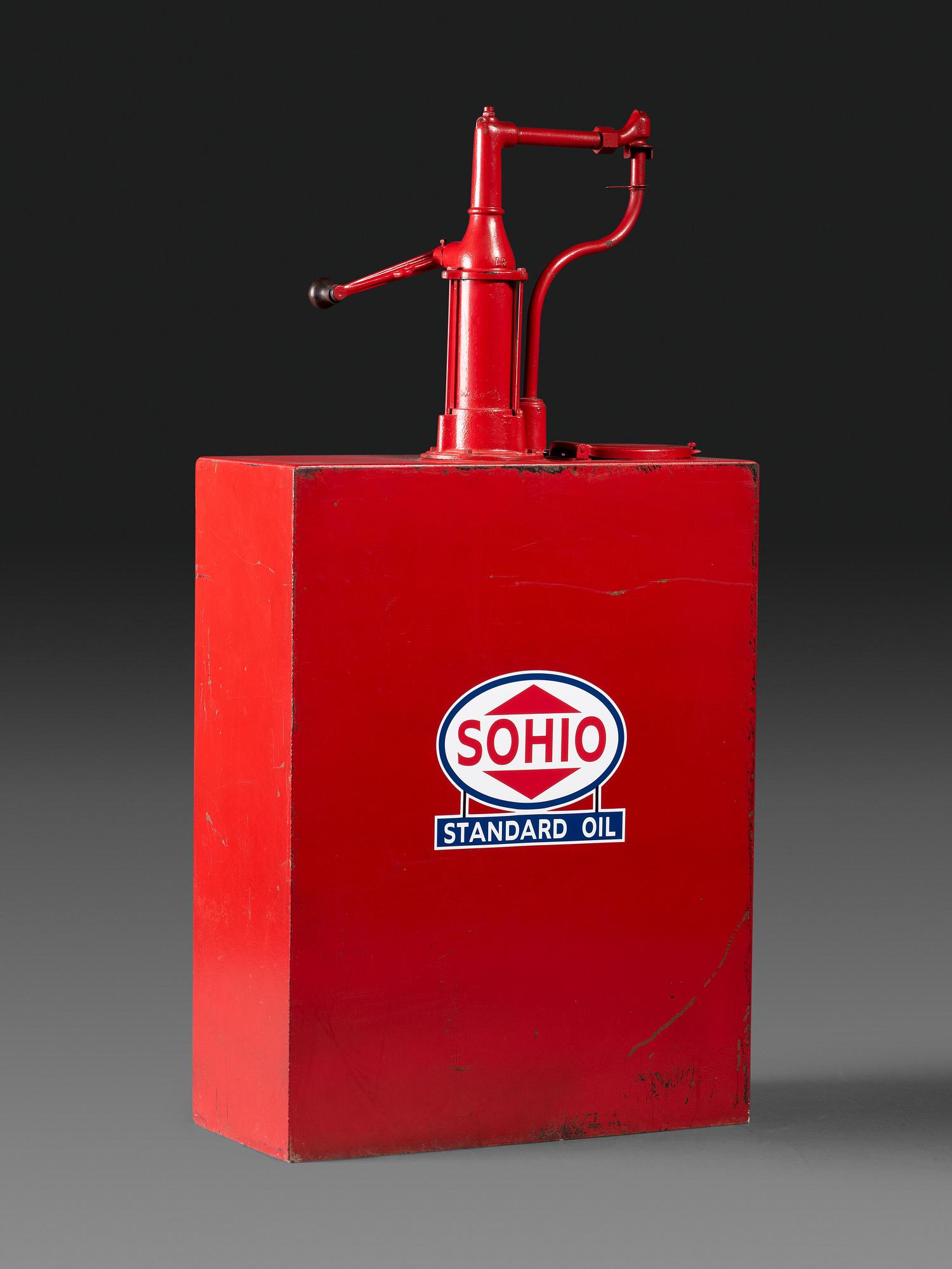 A Sohio Oil Dispenser with Hand Pump