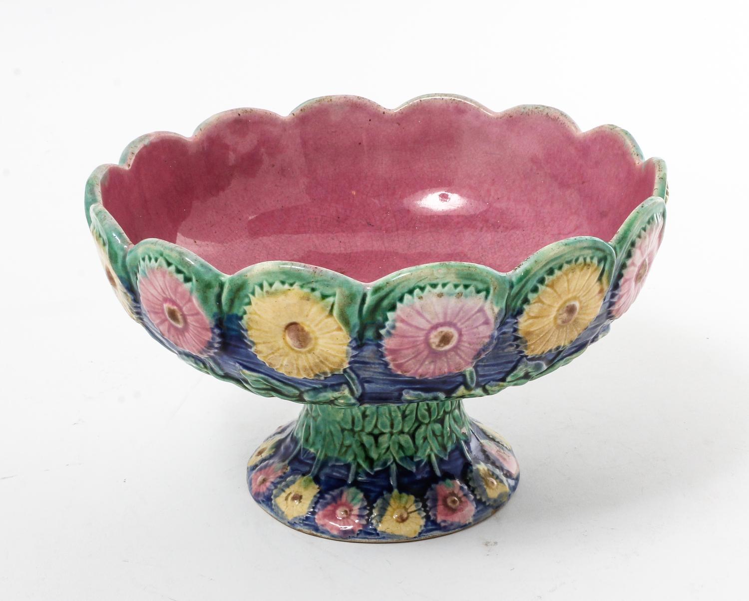 A Majolica Pottery Footed Bowl Diameter 9 inches