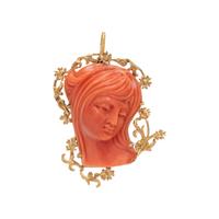 YELLOW GOLD AND CORAL PENDANT/BROOCH