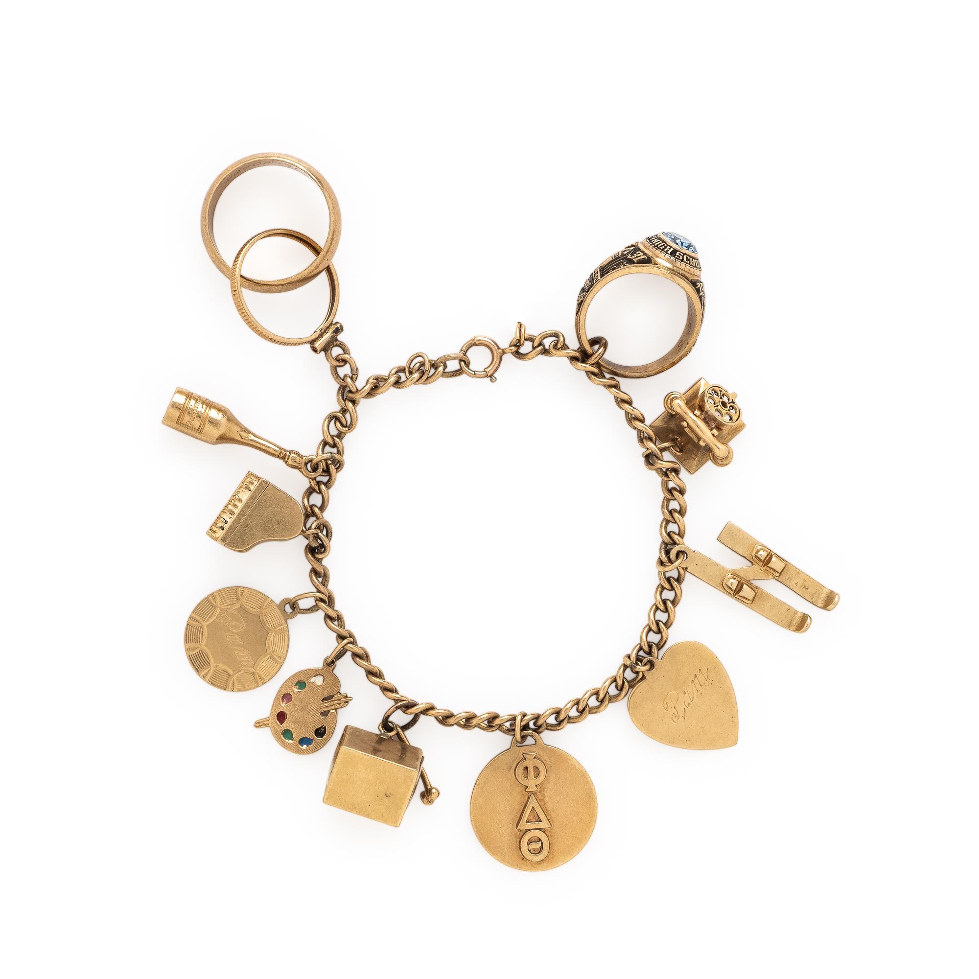 Low-Karat Yellow Gold and Yellow Gold Charm Bracelet