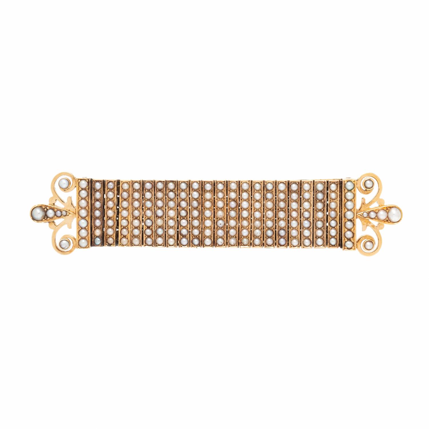 SEED PEARL AND YELLOW GOLD BROOCH