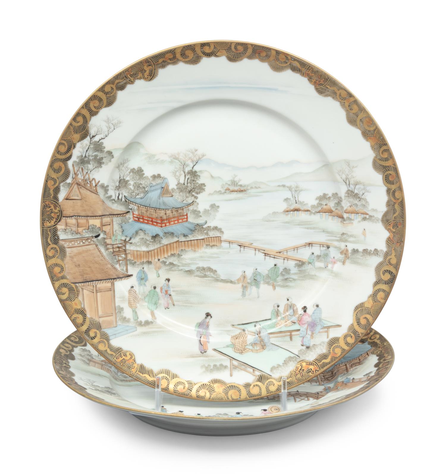 A Set of Japanese Gilt Decorated Enameled on Eggshell Porcelain Tea Wares