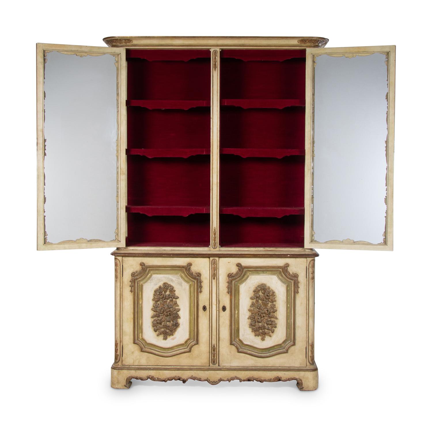 A Venetian Style Painted and Parcel Gilt Bookcase