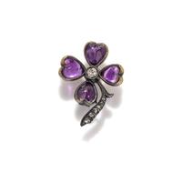 ANTIQUE, AMETHYST AND DIAMOND CLOVER BROOCH
