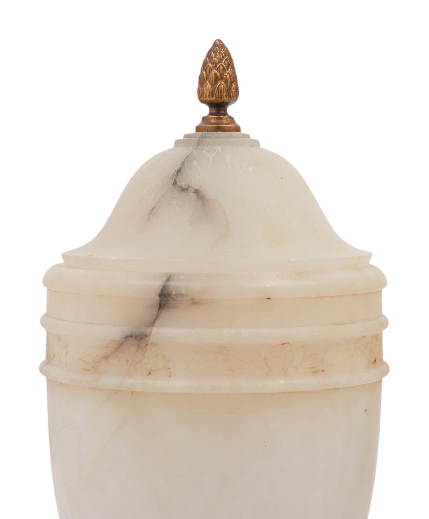 A Pair of Alabaster Urns Fitted as Lamps