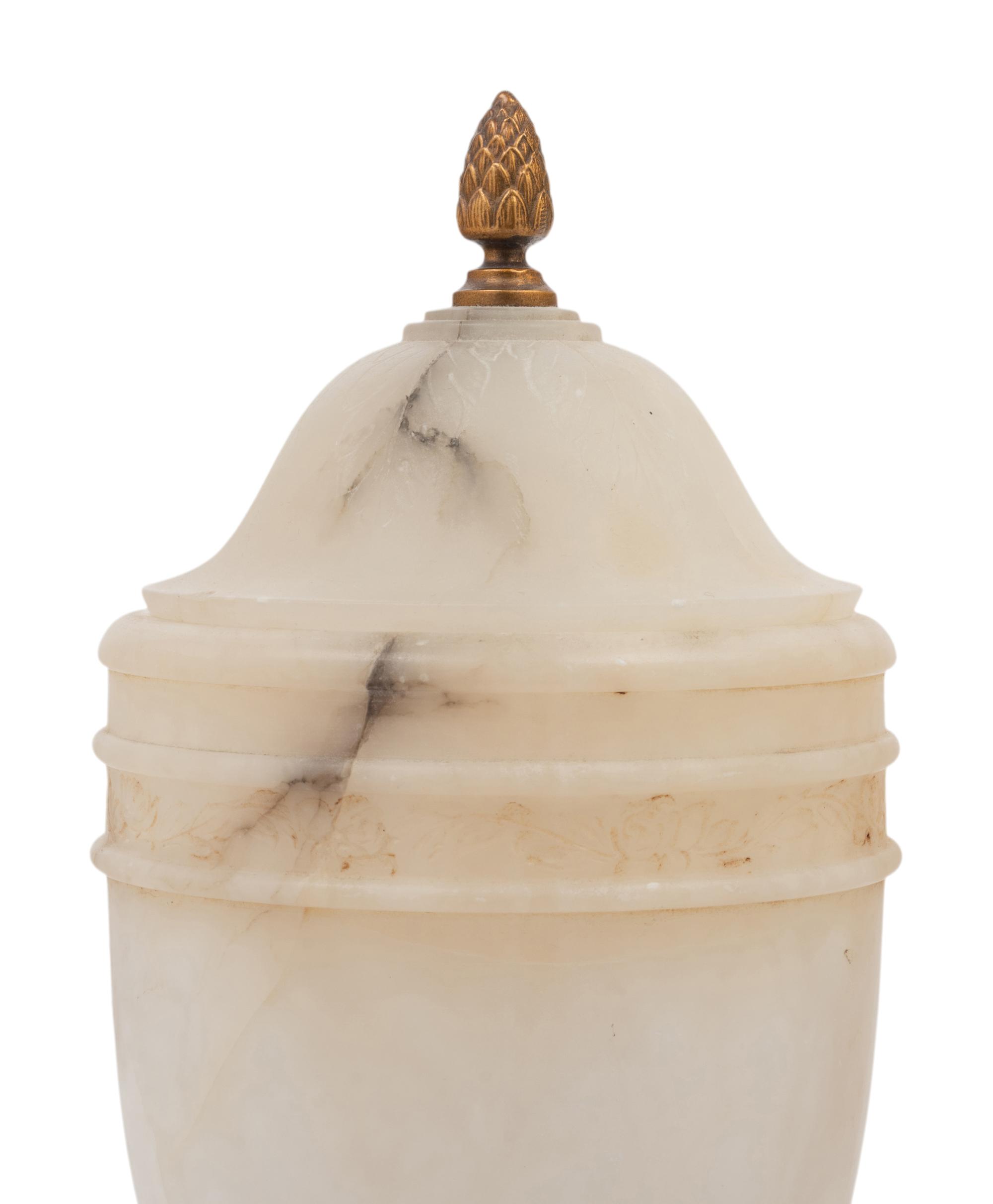 A Pair of Alabaster Urns Fitted as Lamps
