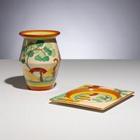 Clarice Cliff (English, 1899–1972) — Bridgewater pattern Platter and Vase