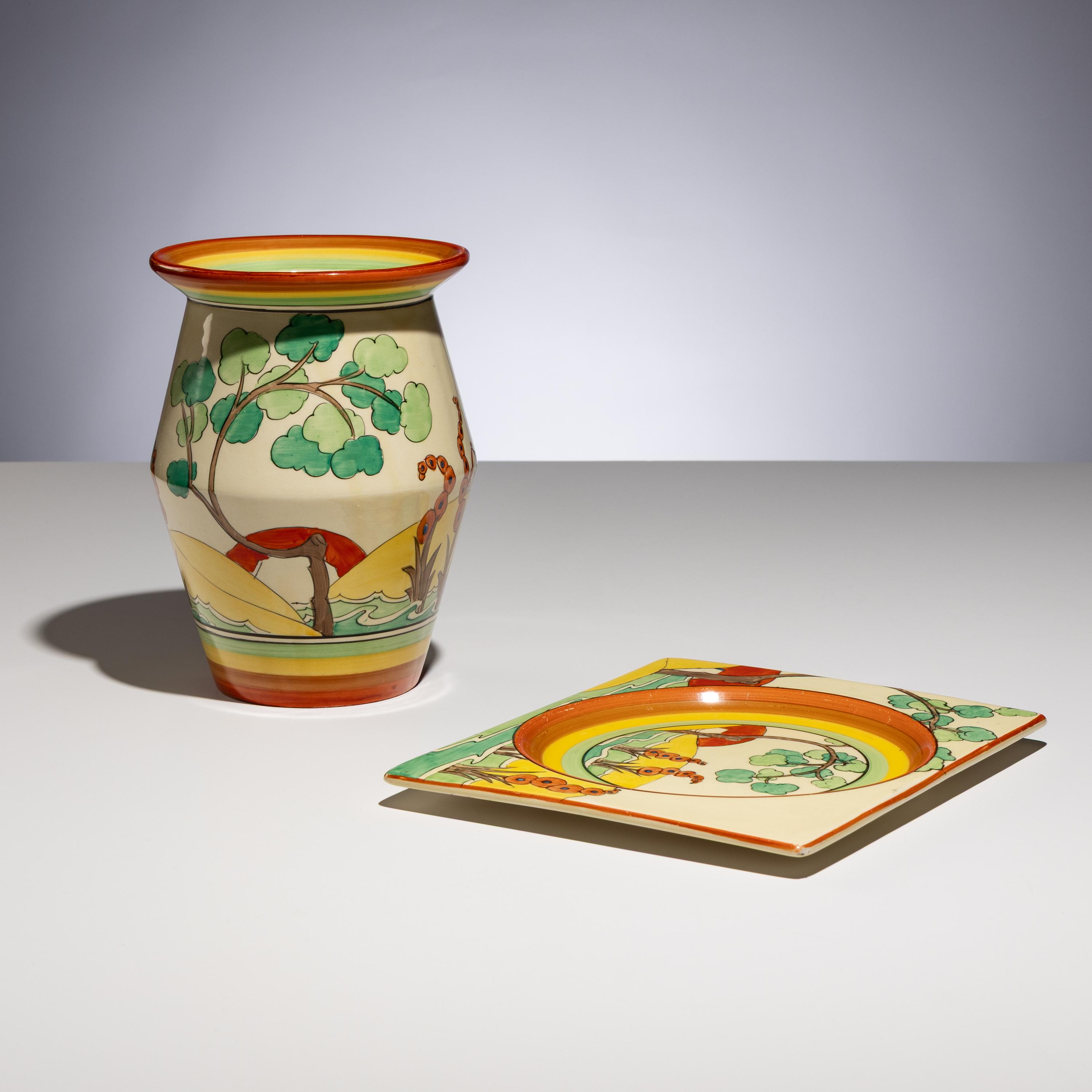 Clarice Cliff (English, 1899–1972) — Bridgewater pattern Platter and Vase