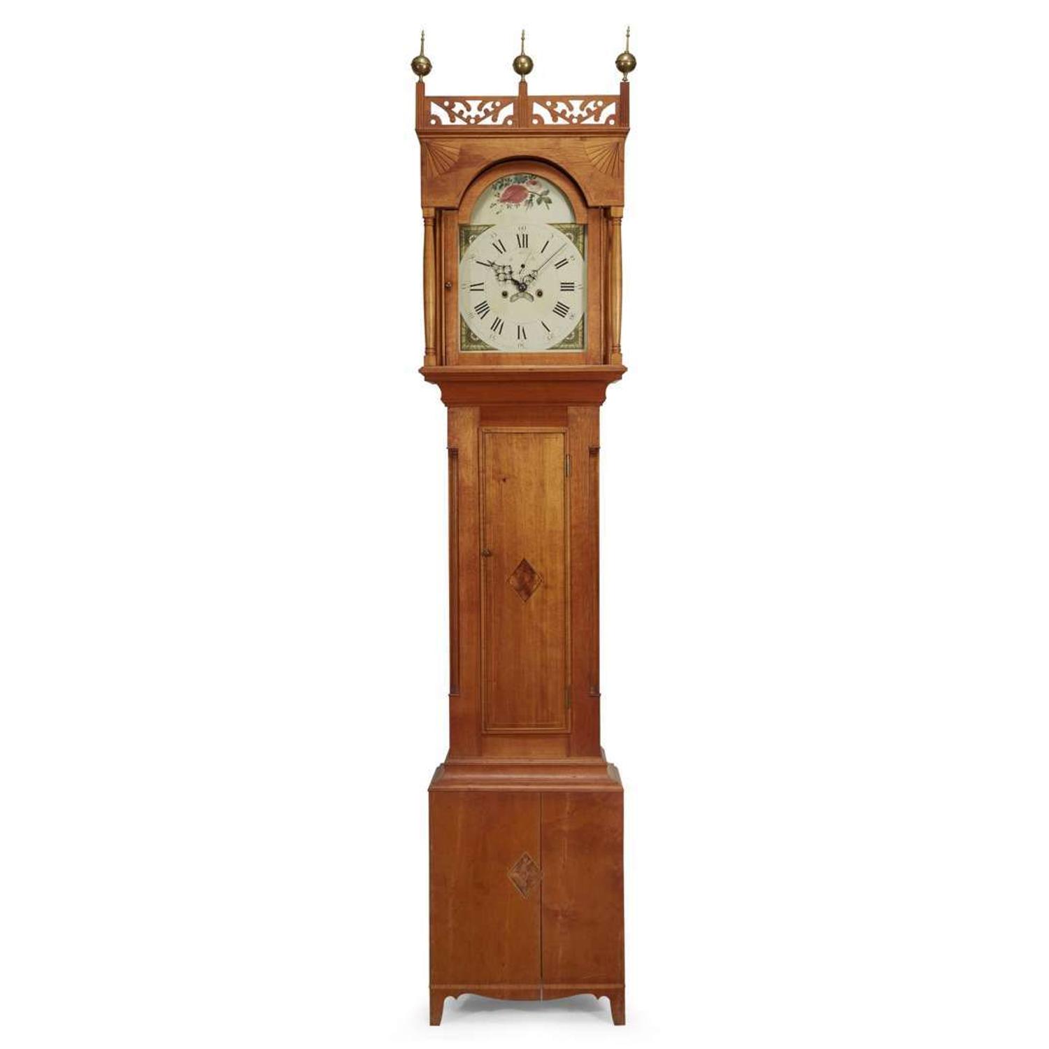 Federal inlaid birch tall case clock Possibly Portsmouth, New Hampshire, circa 1800
