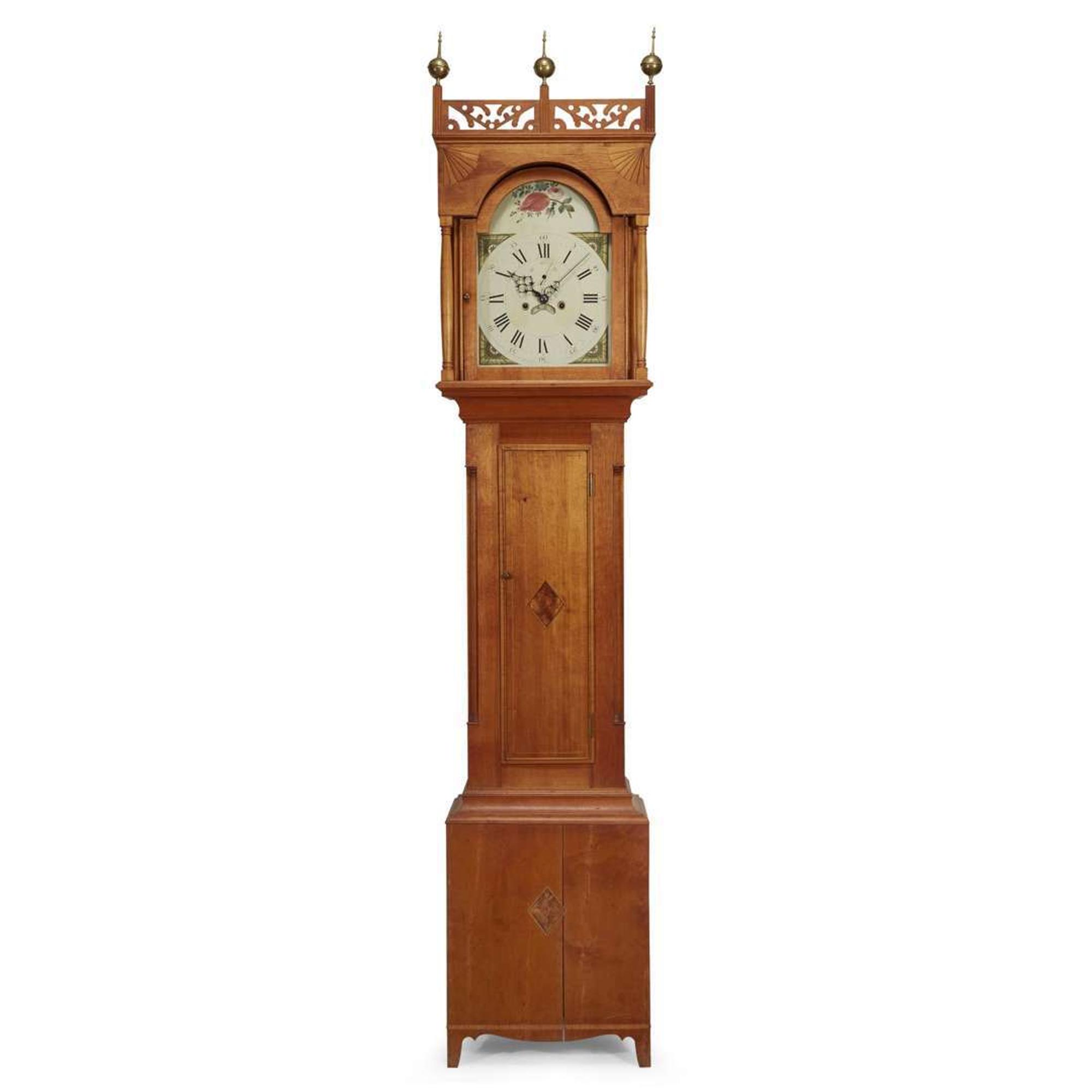 Federal inlaid birch tall case clock Possibly Portsmouth, New Hampshire, circa 1800