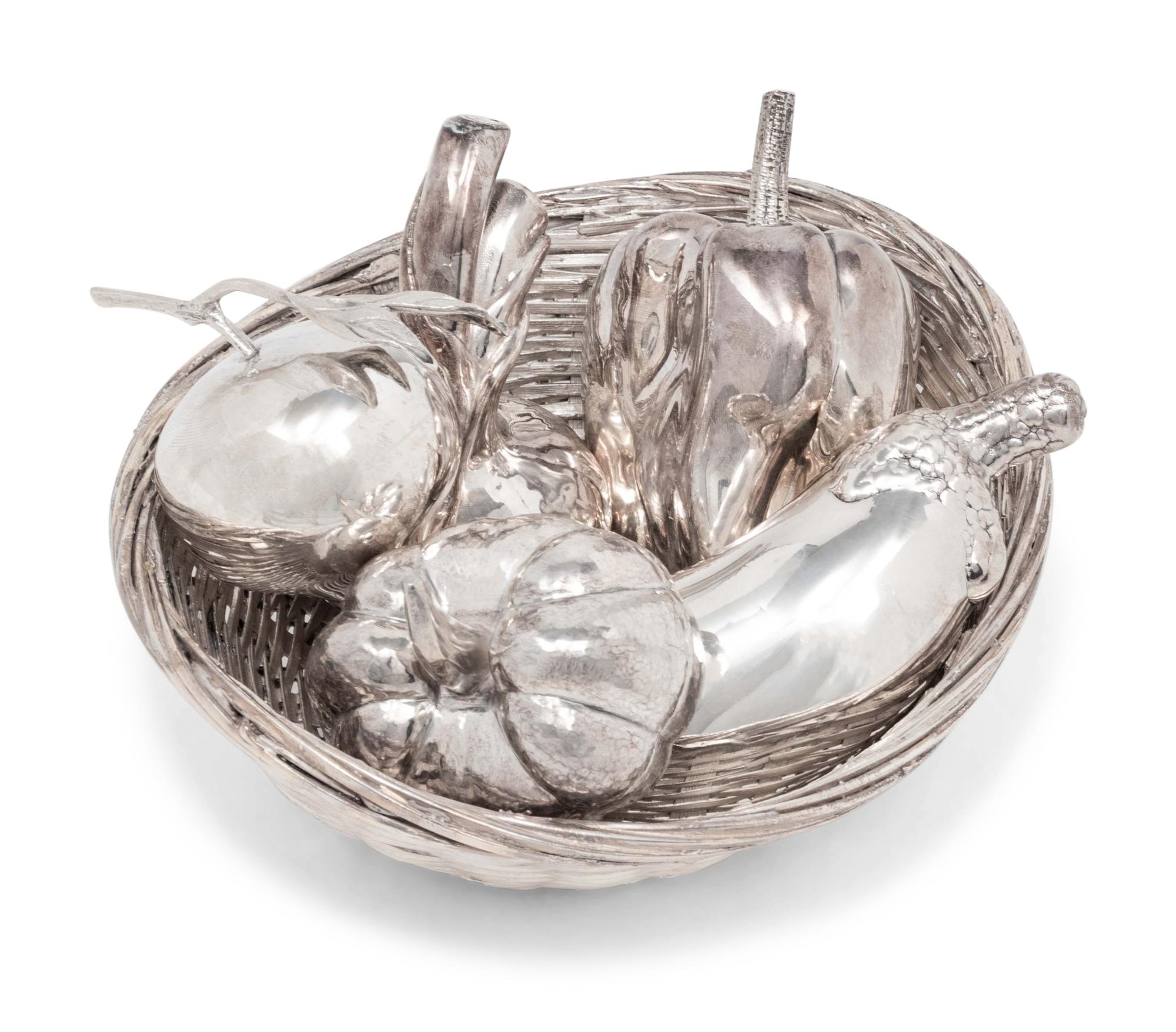 A Group of Five Silver Models of Fruit