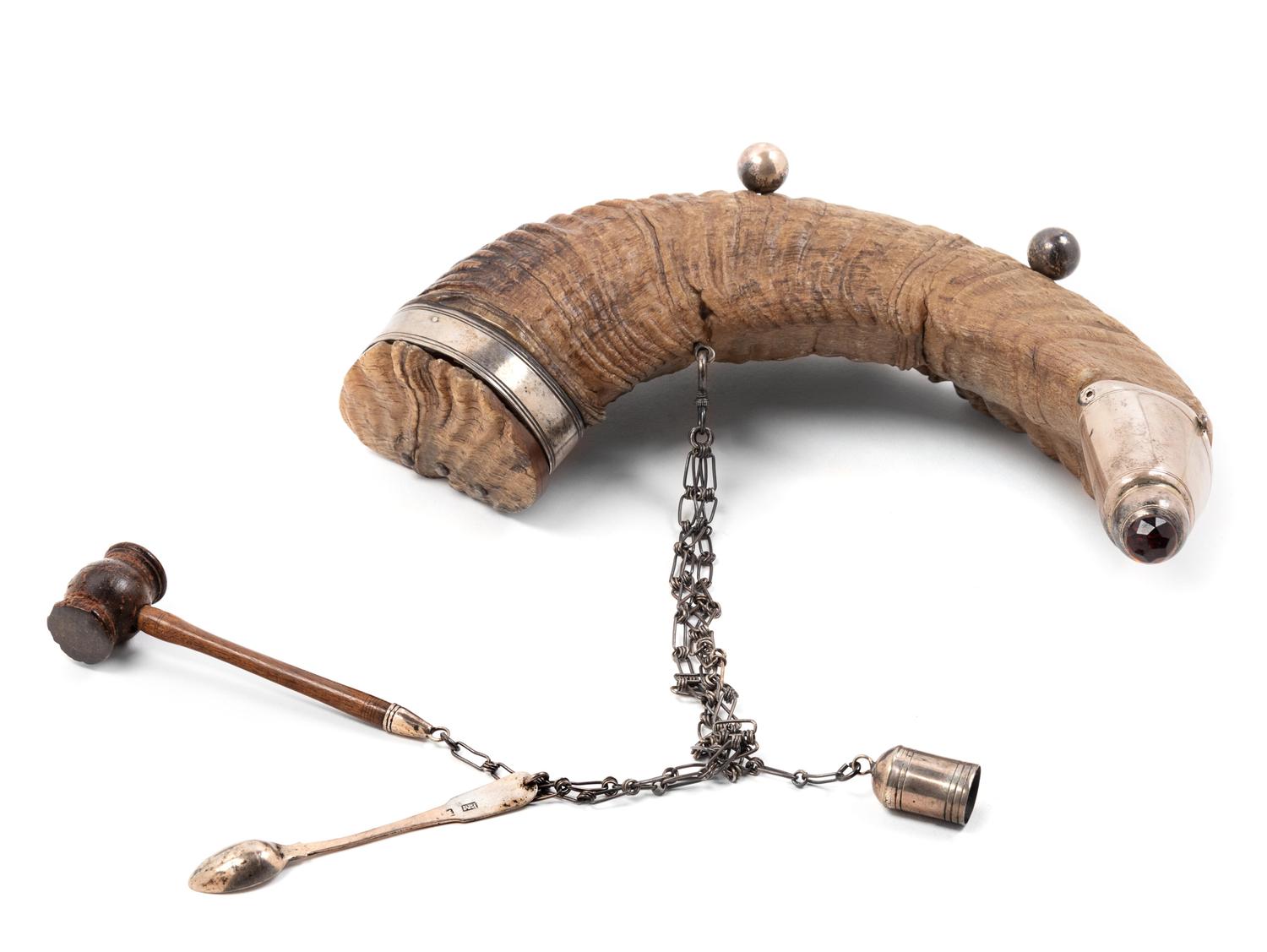 Eight Metal-Mounted Ram's Horn Snuff Mulls
