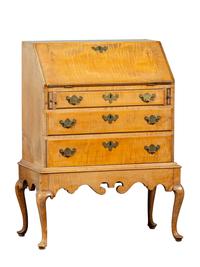 A Diminutive Queen Anne Style Tiger Maple Desk on Stand