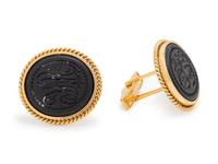 A Pair of 14 Karat Yellow Gold and Carved Hardstone Cufflinks,