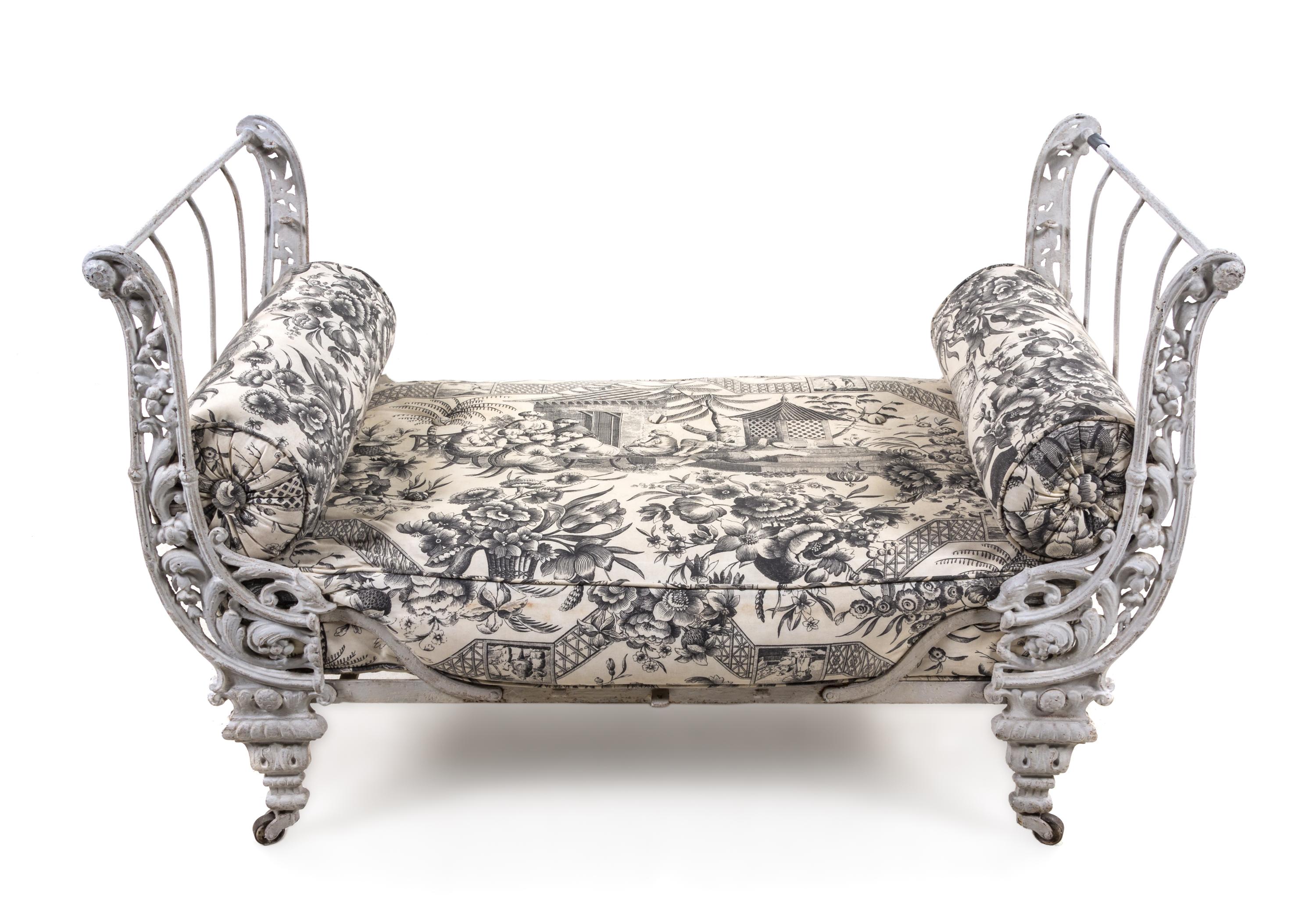 A French Painted Iron Daybed Height 30 x width 46 1/2 x depth 23 5/8 inches. — 19TH CENTURY