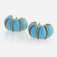 A pair of 18K yellow gold and turquoise ear clips, Seaman Schepps Shrimp