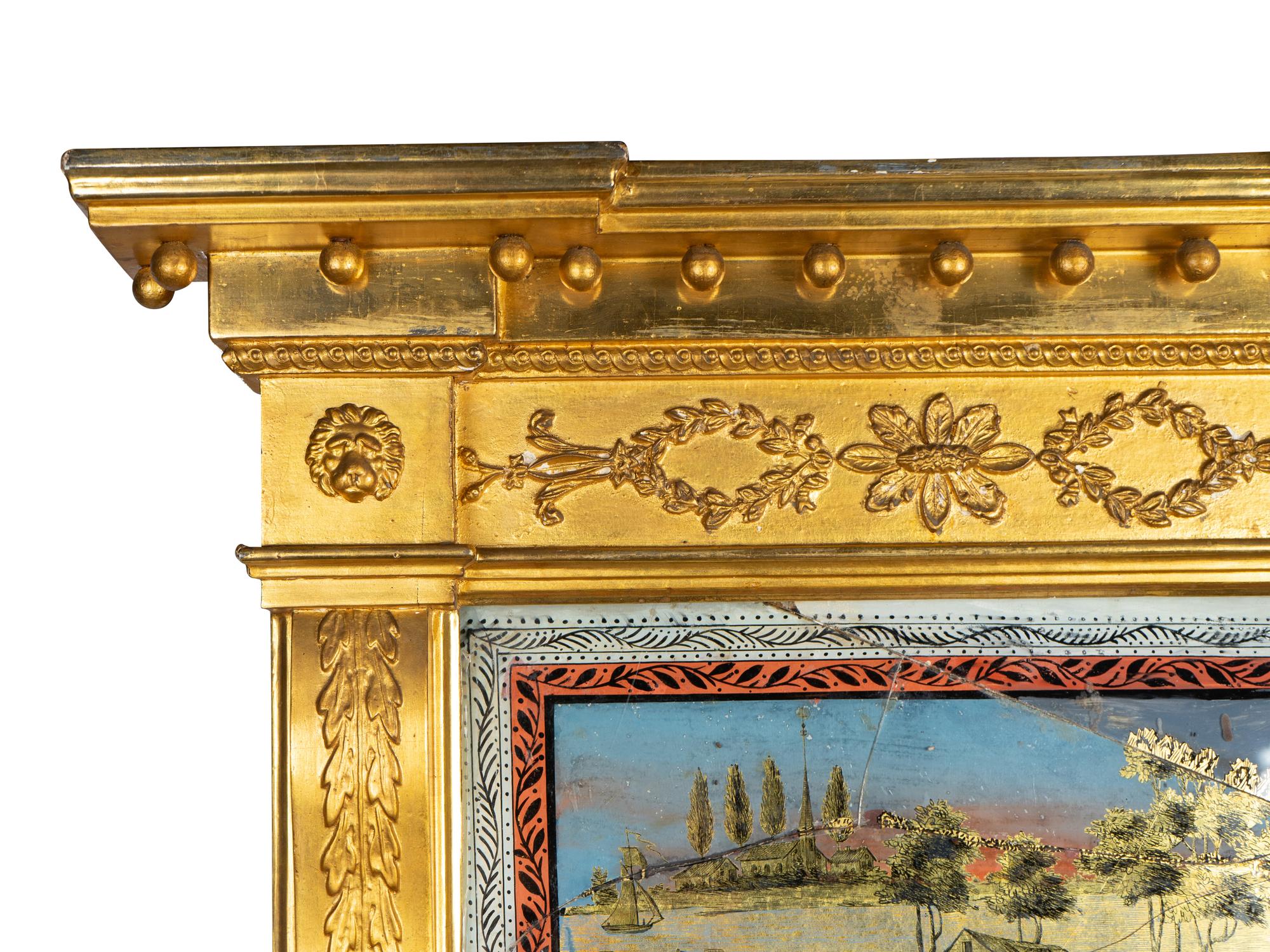A Federal Gilt Wood Mirror with Eglomise Panel — 19TH CENTURY