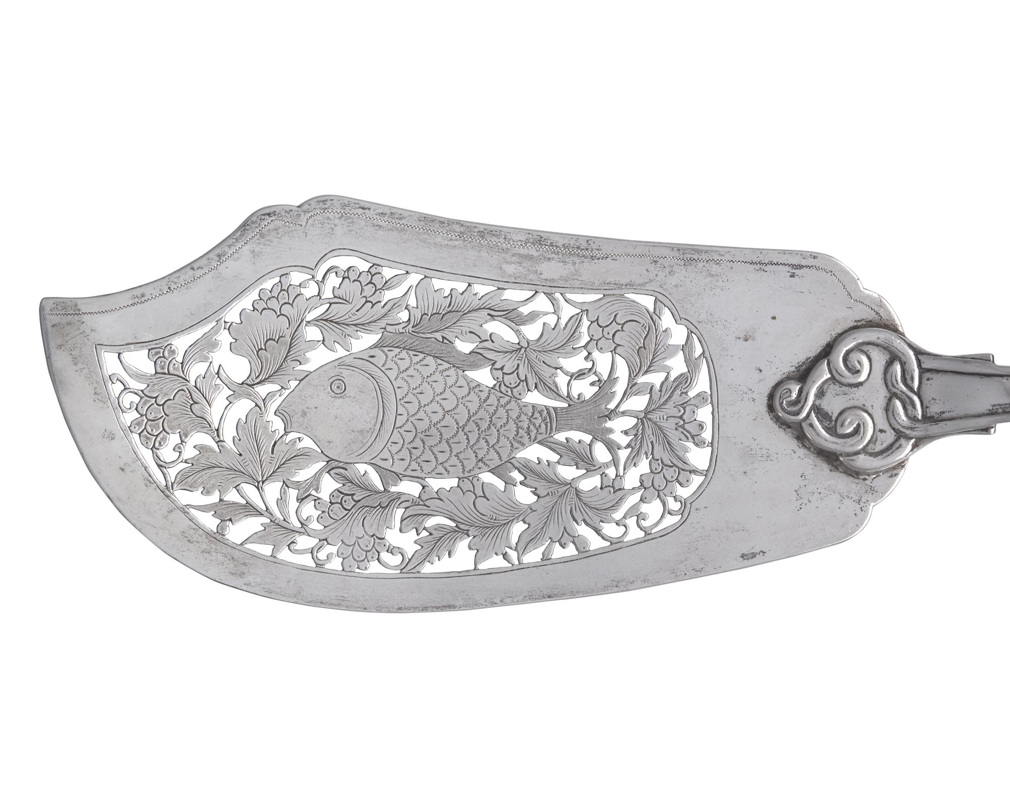 A Chinese Export Silver Punch Ladle and Fish Knife