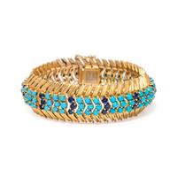 VINTAGE, YELLOW GOLD, TURQUOISE AND SAPPHIRE BRACELET