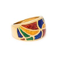 YELLOW GOLD AND ENAMEL EARRINGS AND RING