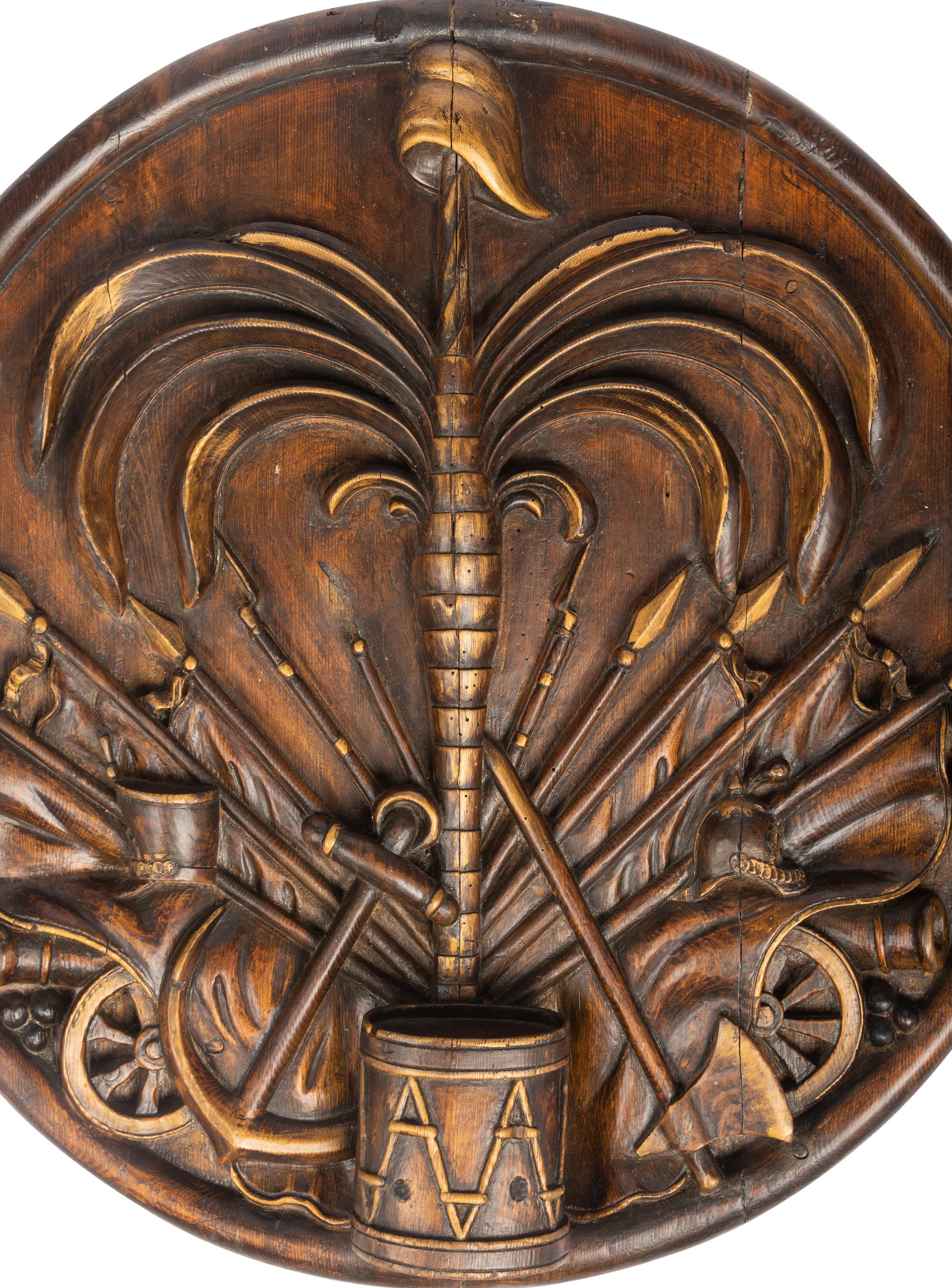 A Carved Wood Armor Trophy Panel